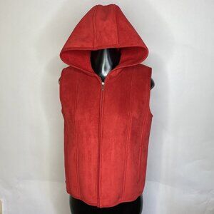 Ralph Lauren Black Label Red Hooded Vest Small Vegan Faux Sherpa Luxe Full Zip S